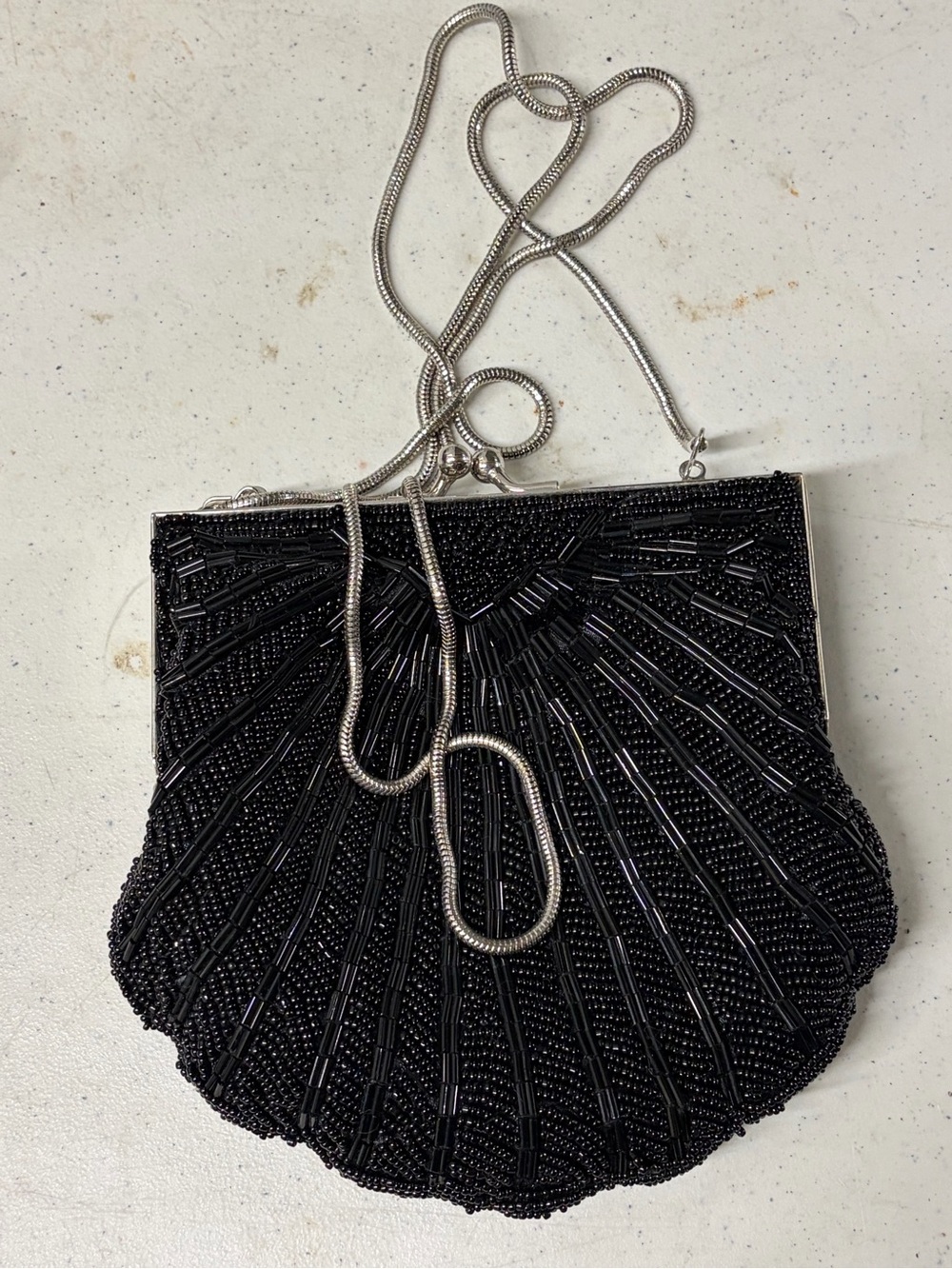 Black Beaded Evening Crossbody Bag